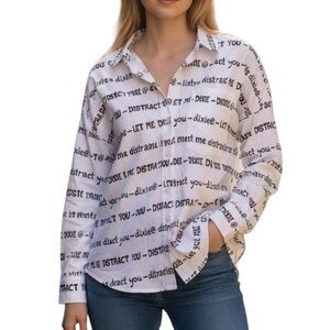 Dixie Black and White Oversized Printed Button Shirt(Size Small)